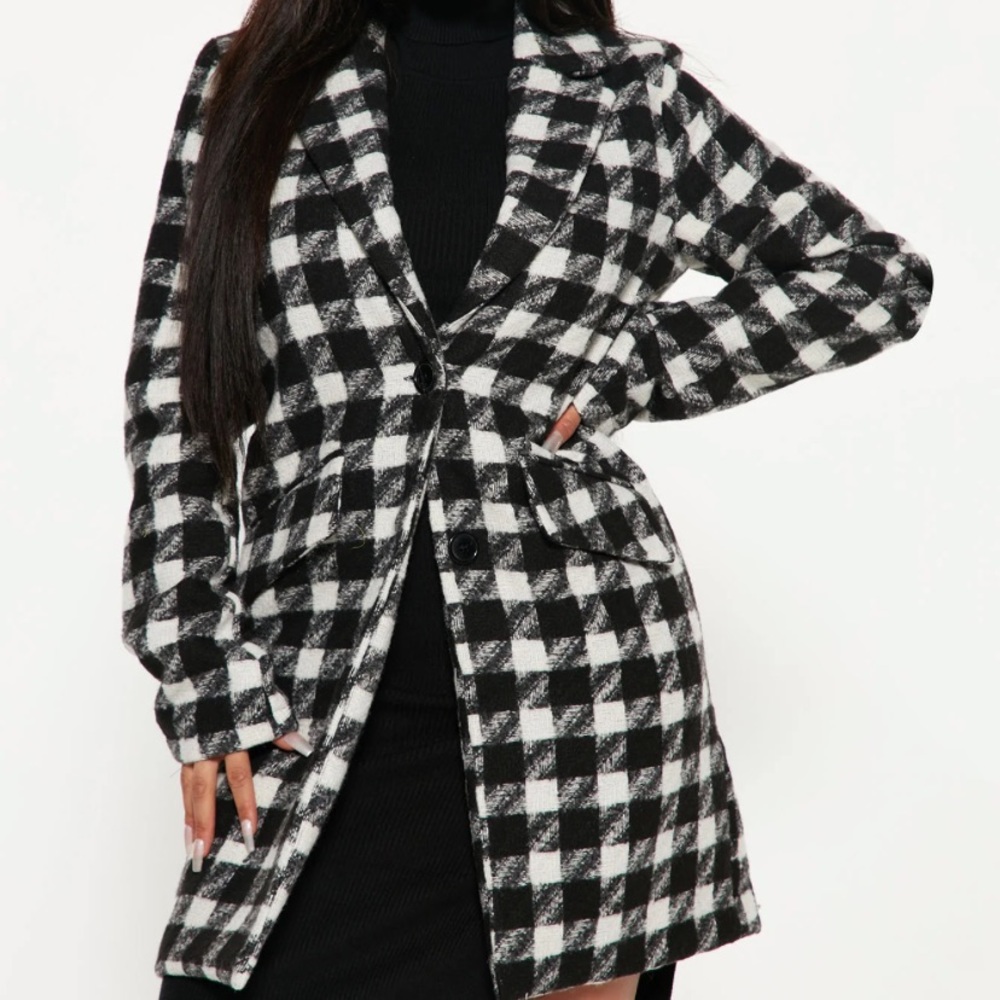 Black and white plaid coat